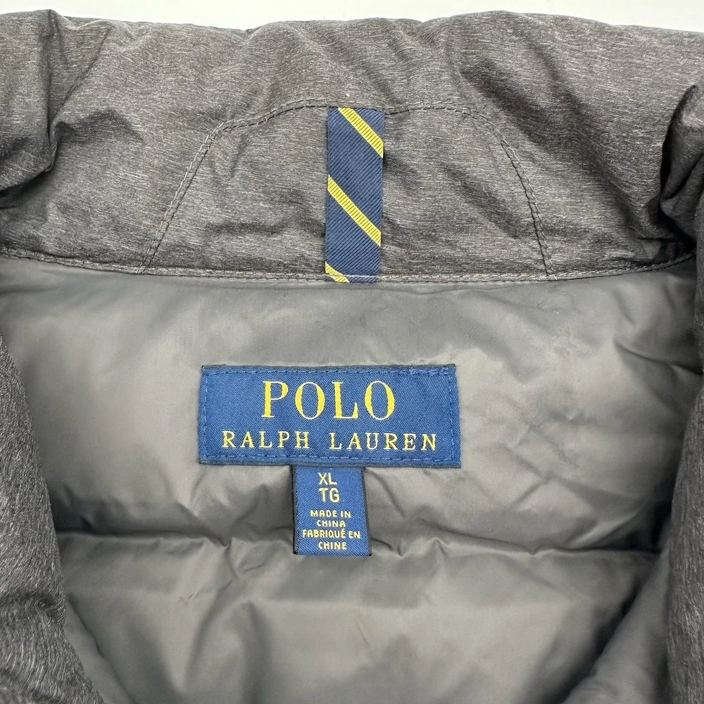 Polo Ralph Lauren Mens XL Gray Duck Down Full Zip Puffer Vest Pony Logo Pockets